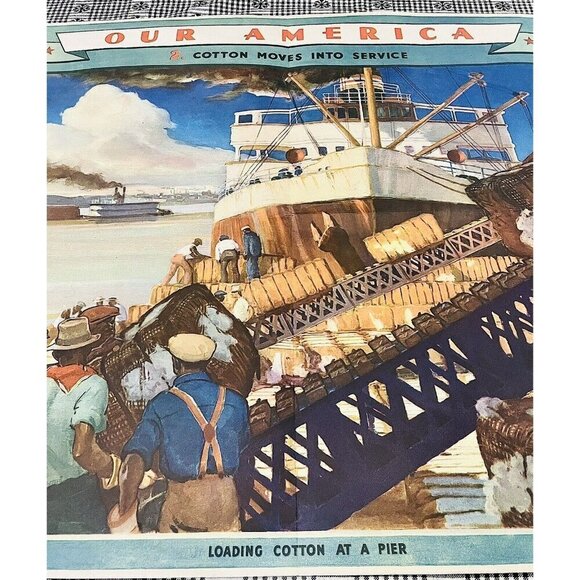 Vintage 1943 Coca-Cola Our America #2 Cotton Teaching Aid Classroom Poster Litho - Picture 4 of 8